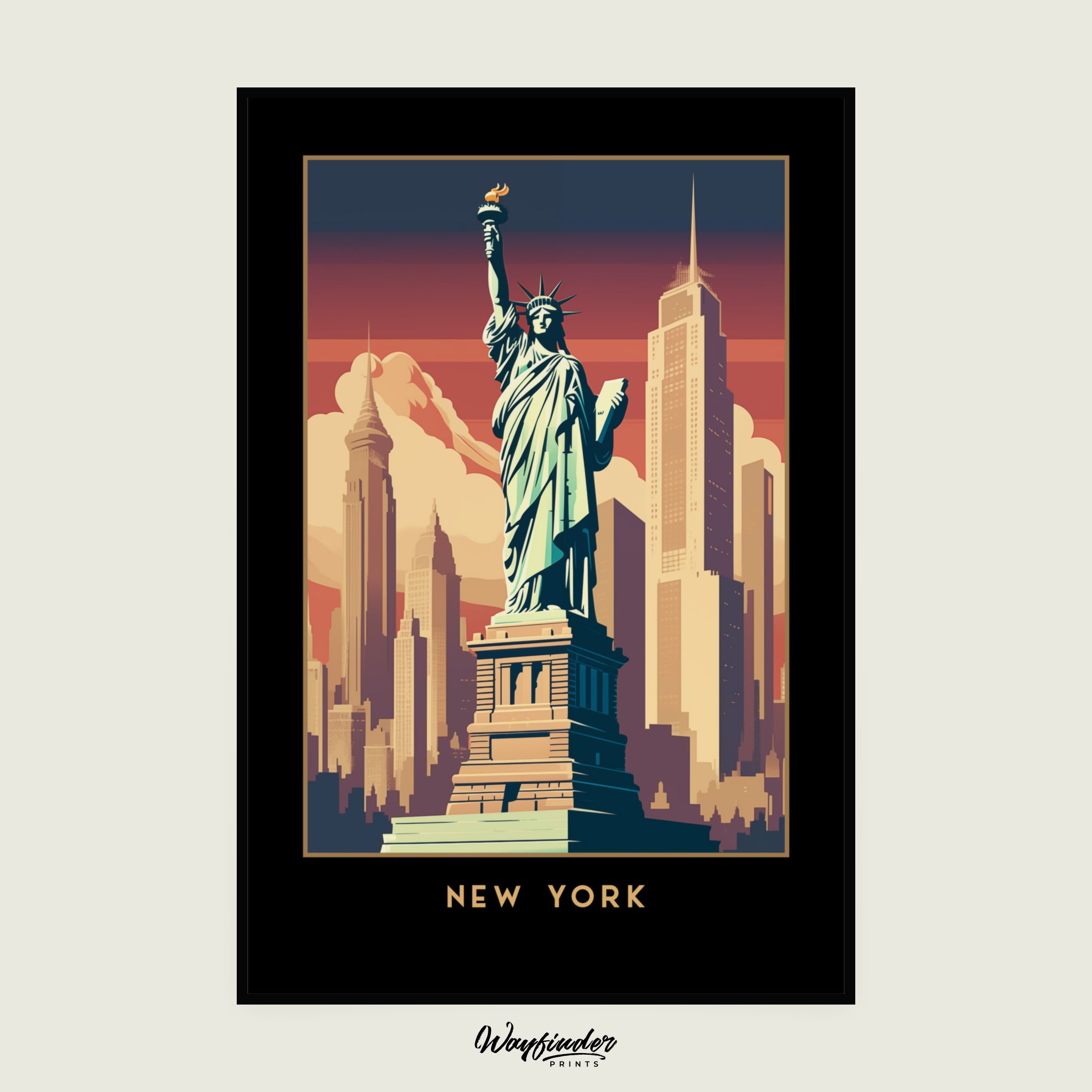 Statue of Liberty New York in Vintage Minimalistic Style