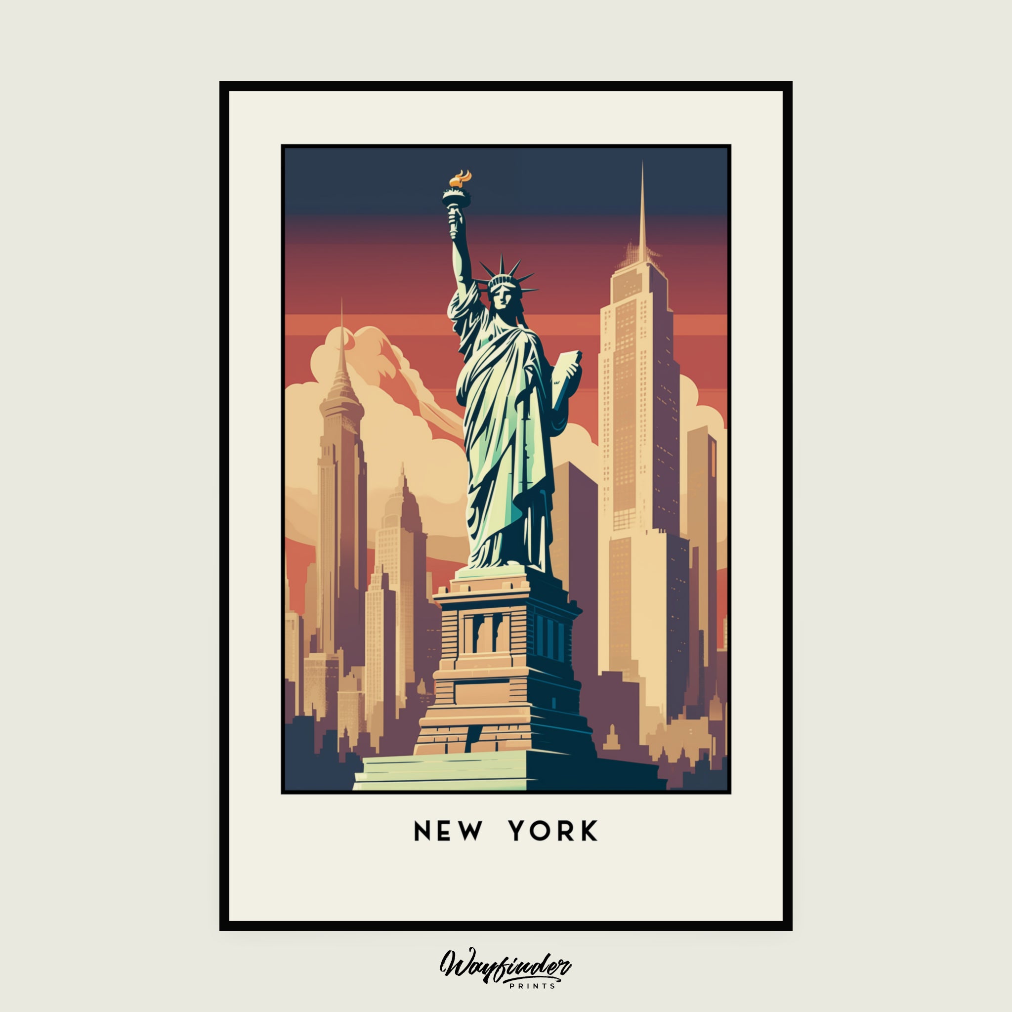 Statue of Liberty New York in Vintage Minimalistic Style